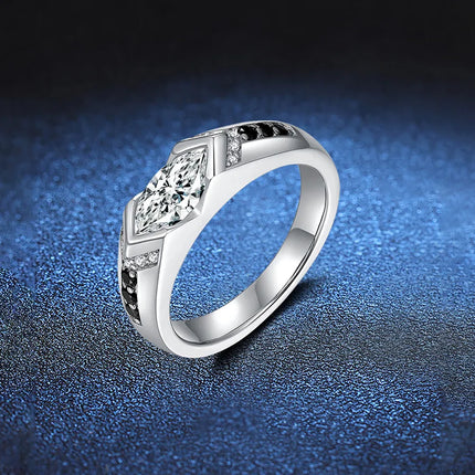 1.0ct Moissanite 925 Sterling Silver Rings GRA Certificate Round Brilliant Cut Geometric White Gold Plated Rings