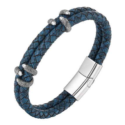 Retro Punk Geometric 304 Stainless Steel Pu Leather Plating Men's Bracelets Men Cord & Leather Bracelets