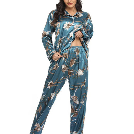 women's fashion flower leopard polyester button pants sets