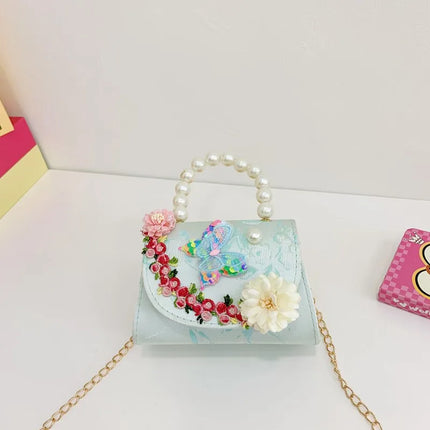 Children's Bag Women's Chinese Style Butterfly Flower Girls' Satchel Princess Pearl Handbag Shoulder Crossbody Bag Wholesale