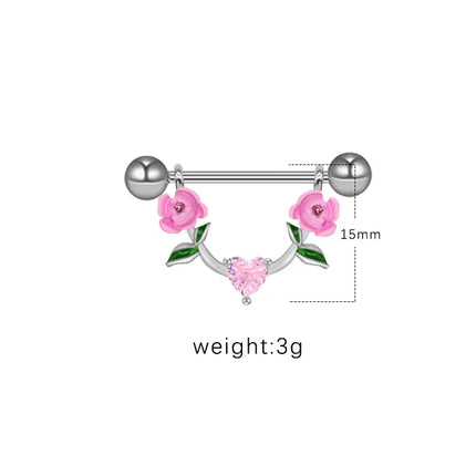1 Piece Nipple Rings & Studs IG Style Shiny Heart Shape Flower 316L Stainless Steel  Alloy Titanium Steel Epoxy Chain Inlay Resin Rhinestones Glass White Gold Plated Gold Plated
