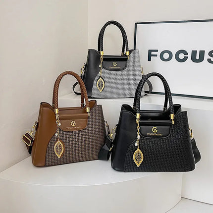 Large Capacity Handbags Women's  New Fashion All-Match Stitching Shoulder Bag Textured Commuter Messenger Bag