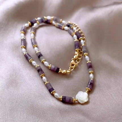 simple style flower natural stone beaded necklace