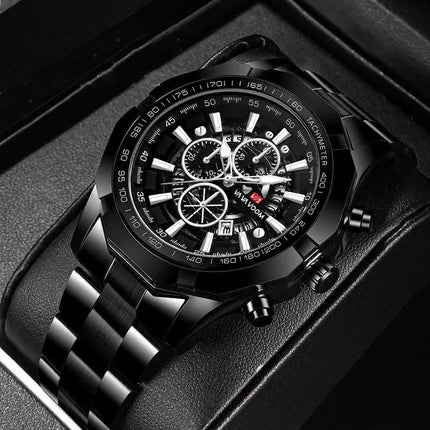 new spot wholesale watch men's steel band three eyes six needle luminous calendar sports waterproof quartz watch