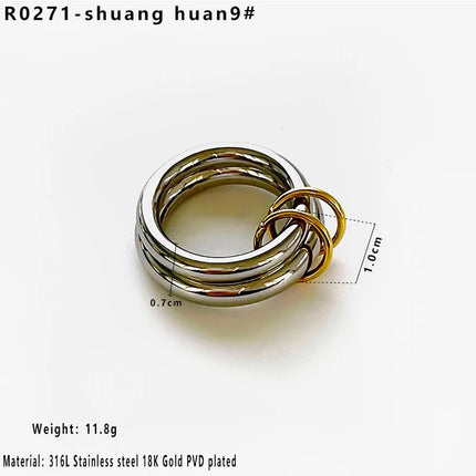 Wholesale Jewelry Elegant Simple Style Commute Geometric 316L Stainless Steel  18K Gold Plated Mixed Metal Open Rings Rings
