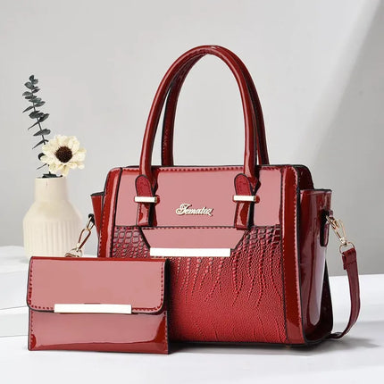 Mother's Bag Crocodile Pattern Bright Leather Two-piece Women's Crossbody Bag Korean-style Handbag Shoulder Bag handbags