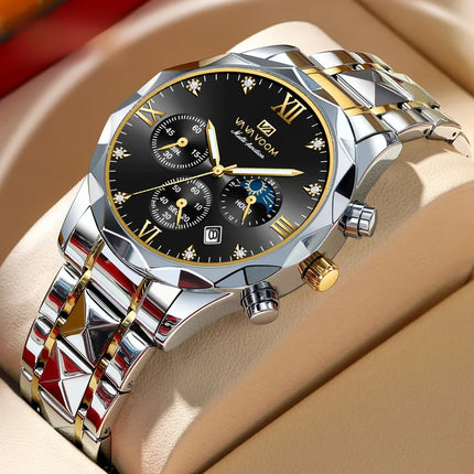 A generation of waterproof fine steel band men's watch new quartz watch calendar business room gold watch men