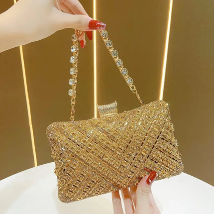 New Evening Gown Diamond Clutch Bag Single Shoulder Crossbody Women's Handbag Pillow Shape Polyester Striped Pattern