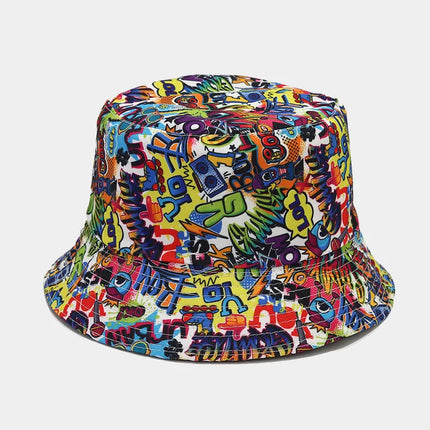 women's elegant basic graffiti printing flat eaves bucket hat