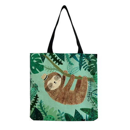 Women's Cute Cartoon Letter Linen Shopping bags
