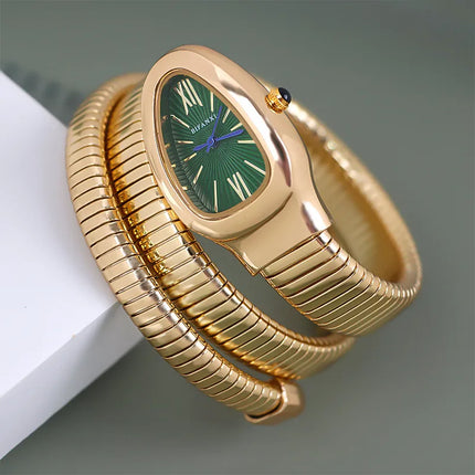 Foreign Trade Snake-shaped Quartz Watch Women's Fashion Two-ring Steel Band Watch All-match Gradient Bracelet Watch Wrapped European and American Watches