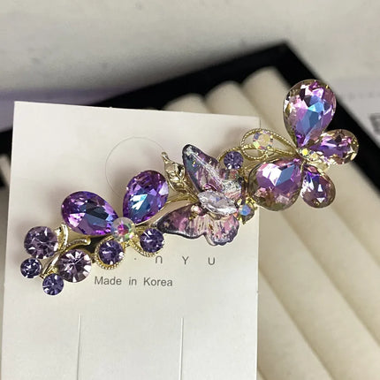 2025 New Crystal Barrettes New Women's Press Clip Crystal Butterfly Barrettes Tied-up Hair Ins Style Simple Fashion