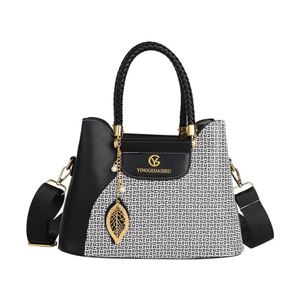 Large Capacity Handbags Women's  New Fashion All-Match Stitching Shoulder Bag Textured Commuter Messenger Bag