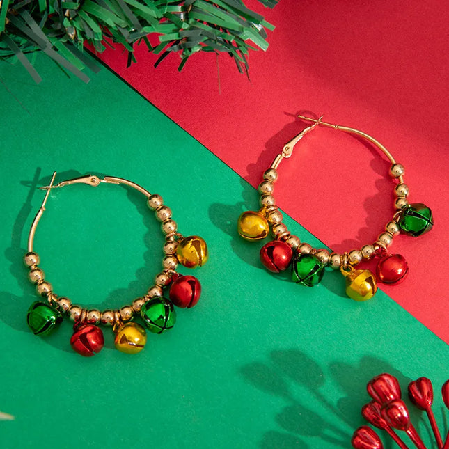 Christmas Bell Beads Colorful Minimalist Design Sensation Earrings Geometric Pattern Alloy Christmas Style For Women