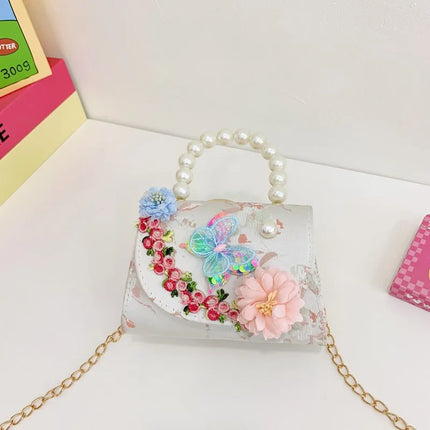 Children's Bag Women's Chinese Style Butterfly Flower Girls' Satchel Princess Pearl Handbag Shoulder Crossbody Bag Wholesale