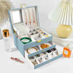 with Mirror-Four-Layer Casket Jewel Box-Light Blue / Jewelry Storage Box