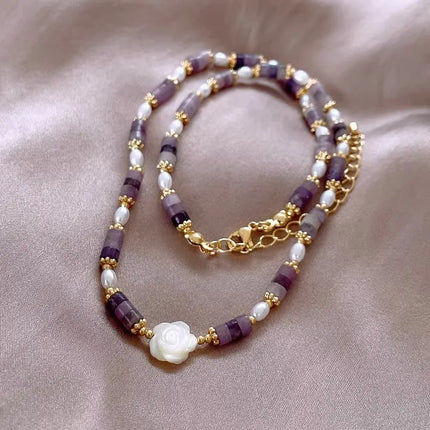 simple style flower natural stone beaded necklace