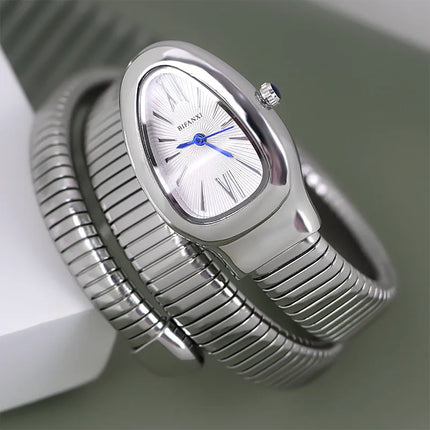 Foreign Trade Snake-shaped Quartz Watch Women's Fashion Two-ring Steel Band Watch All-match Gradient Bracelet Watch Wrapped European and American Watches