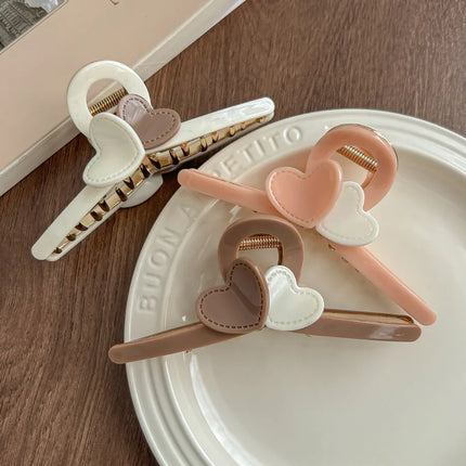 Elegant Sweet Milk Tea Color Heart Shaped Hair Clip Stylish Female Hair Accessories Charming Cute Shark Bite Hair Clip