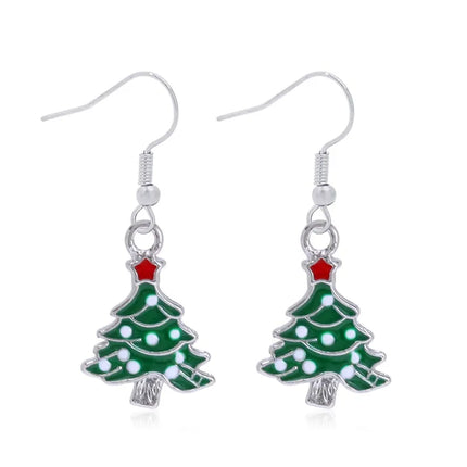 Fashionable Minimalist Christmas Series Earrings Women's Bell Drop Oil Flower Ring Snowman Christmas Tree Santa Claus Ear Jewelry