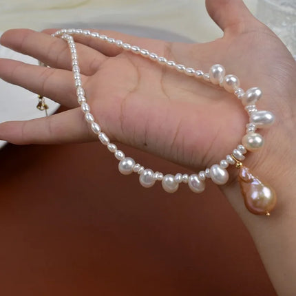 Elegant Natural Freshwater Pearl Necklace For Women Fashionable Minimalist Style Luxury Clavicle Chain Trendy Neck Jewelry