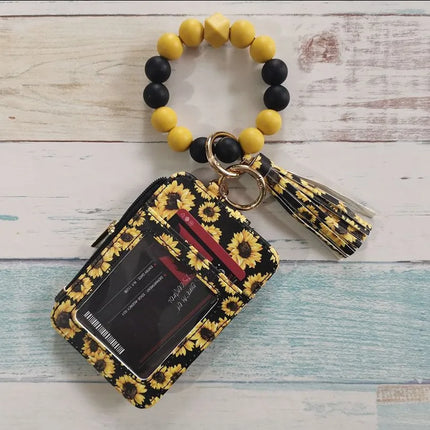 cute flower leopard leather women's keychain