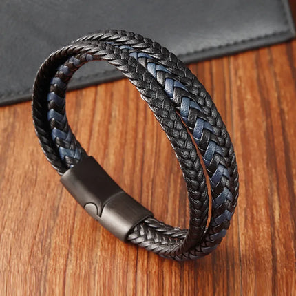 One Piece Dropshipping  Fashion Woven Leather Bracelet Personality  Men's Magnetic Snap Leather Bracelet Bracelet L20223