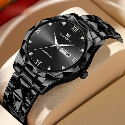 A generation of waterproof fine steel band men's watch new quartz watch calendar business room gold watch men