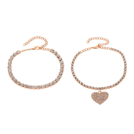 Wholesale Jewelry Elegant Retro Heart Shape Alloy Rhinestones Anklet