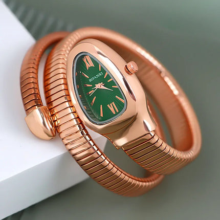 Foreign Trade Snake-shaped Quartz Watch Women's Fashion Two-ring Steel Band Watch All-match Gradient Bracelet Watch Wrapped European and American Watches