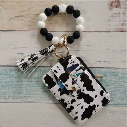 cute flower leopard leather women's keychain