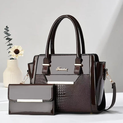 Mother's Bag Crocodile Pattern Bright Leather Two-piece Women's Crossbody Bag Korean-style Handbag Shoulder Bag handbags