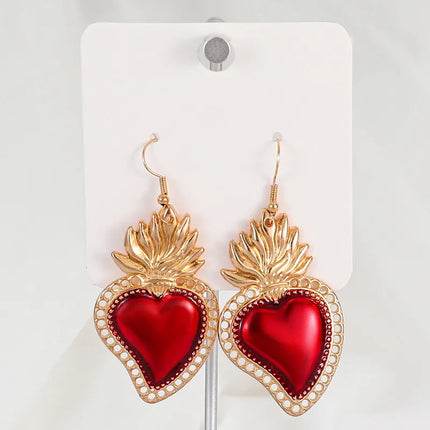 Gothic Style Red Heart Pendant Earrings Alloy Jewelry Accessories Street Stall Night Market Dropshipping Ear Hooks RG2