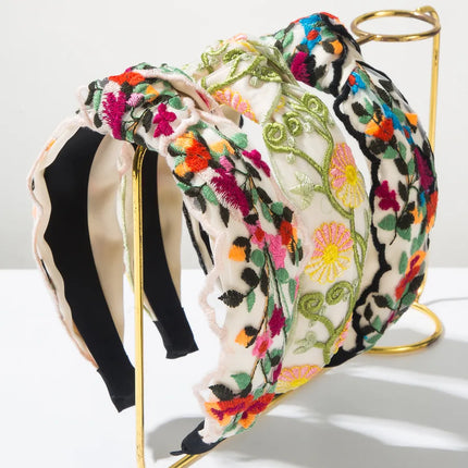 Fairy Style Embroidery Korean Style Women's Flower Cloth Hair Band
