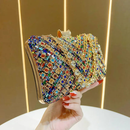 New Evening Gown Diamond Clutch Bag Single Shoulder Crossbody Women's Handbag Pillow Shape Polyester Striped Pattern