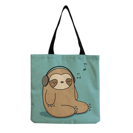Women's Cute Cartoon Letter Linen Shopping bags