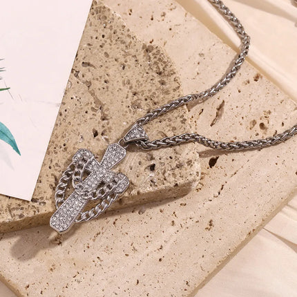 Wholesale Jewelry Hip-Hop Cross 304 Stainless Steel Zircon 18K Gold Plated Chain Inlay Pendant Necklace Franco Chain Wheat Chain Spiga Chain