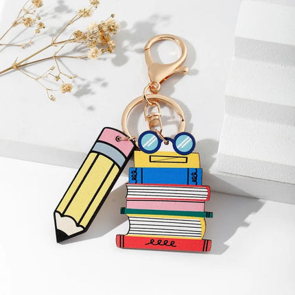 Modern Style Book pencil Wood Teachers' Day Unisex Keychain