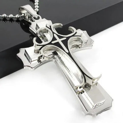 hip-hop retro cross metal plating gold plated men's pendant necklace