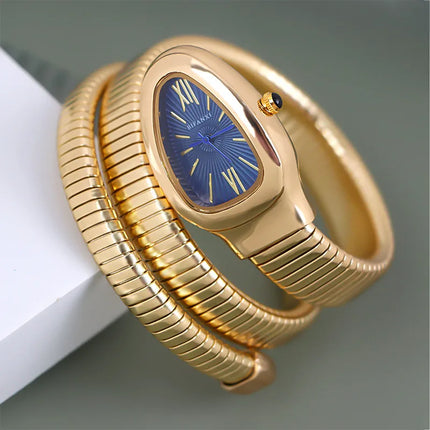 Foreign Trade Snake-shaped Quartz Watch Women's Fashion Two-ring Steel Band Watch All-match Gradient Bracelet Watch Wrapped European and American Watches