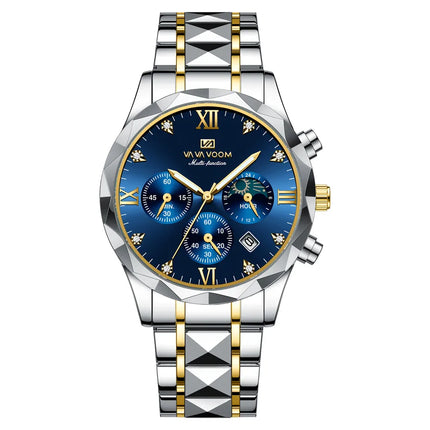A generation of waterproof fine steel band men's watch new quartz watch calendar business room gold watch men