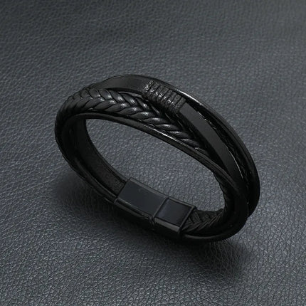 Hot European and American Style Jewelry Simple Fashion Leather Rope Hand Weaving Bracelet Men's Bracelet J Ornament Wholesale