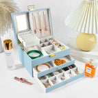 with Mirror-Four-Layer Casket Jewel Box-Sky Blue / Jewelry Storage Box