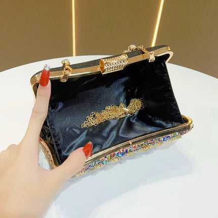 New Evening Gown Diamond Clutch Bag Single Shoulder Crossbody Women's Handbag Pillow Shape Polyester Striped Pattern