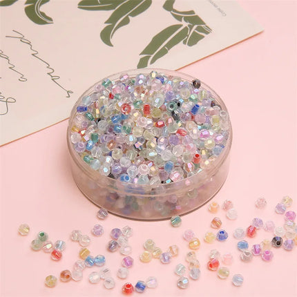 4mm Facet Rainbow Rhombus Crystal Beads Glass DIY Handmade Loose Beads Material Jewelry Accessories Ornament Making Kit
