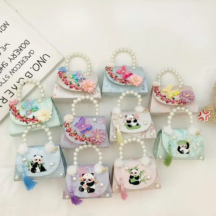 Children's Bag Women's Chinese Style Butterfly Flower Girls' Satchel Princess Pearl Handbag Shoulder Crossbody Bag Wholesale