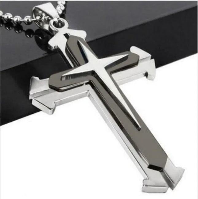 hip-hop retro cross metal plating gold plated men's pendant necklace