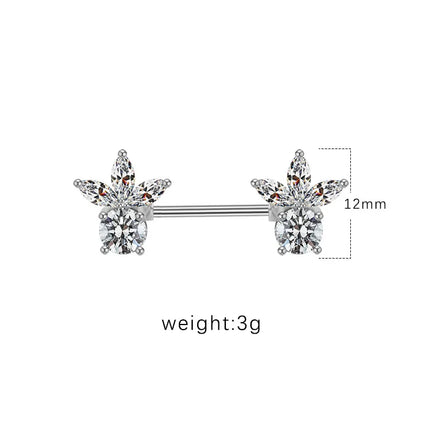 1 Piece Nipple Rings & Studs IG Style Shiny Heart Shape Flower 316L Stainless Steel  Alloy Titanium Steel Epoxy Chain Inlay Resin Rhinestones Glass White Gold Plated Gold Plated