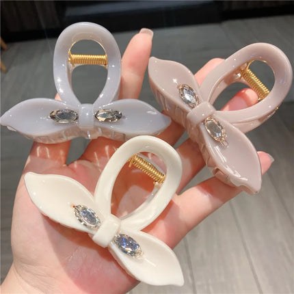 Shiny Rhinestone Jelly Color Medium Hair Claw Clip Elegant Lazy Updo Fashionable New Style Sweet Girl Hair Accessories