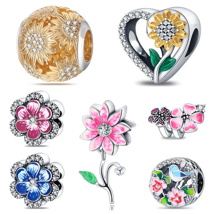 1 Piece 11.6*21.7mm Diameter 10.8mm Diameter 12.2mm Hole 4~4.9mm Copper Zircon Silver Plated Heart Shape Flower Polished Beads